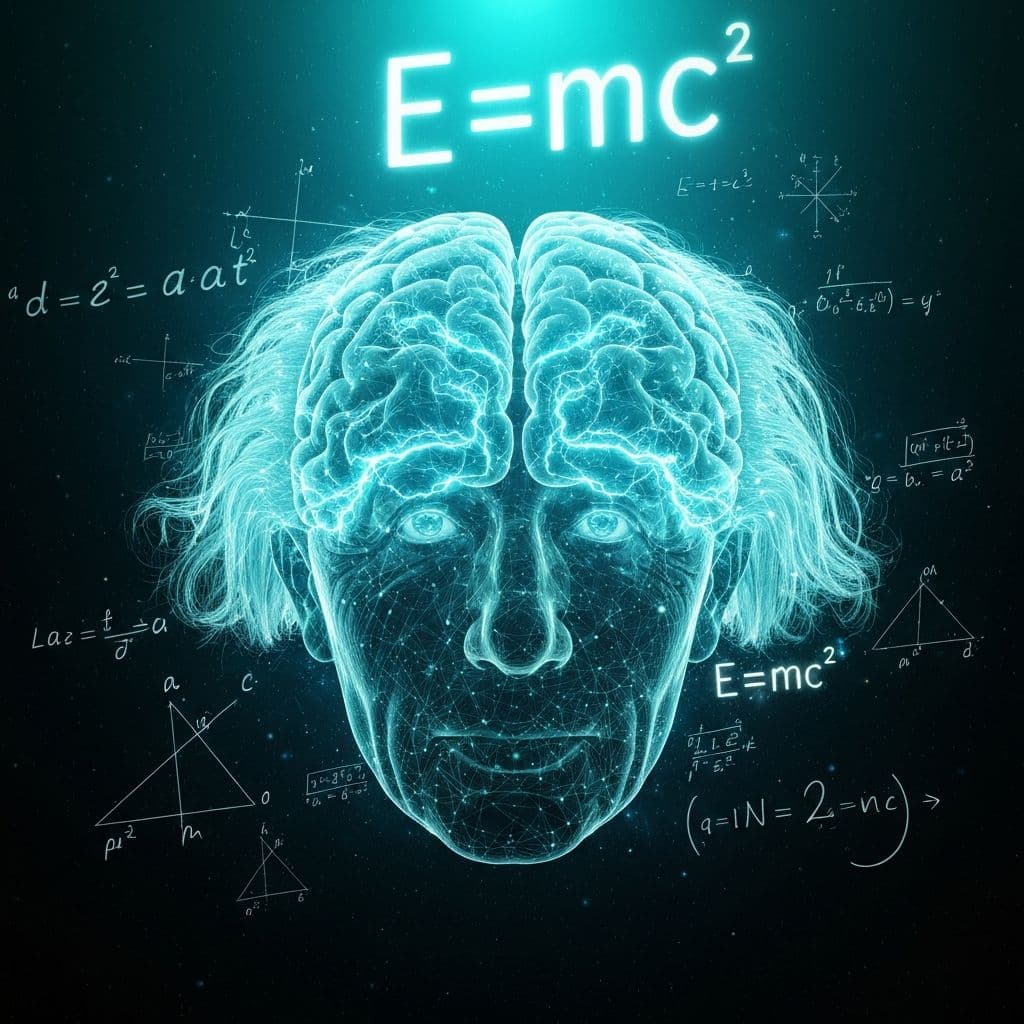 Artistic visualization of Einstein's brain as a glowing neural network